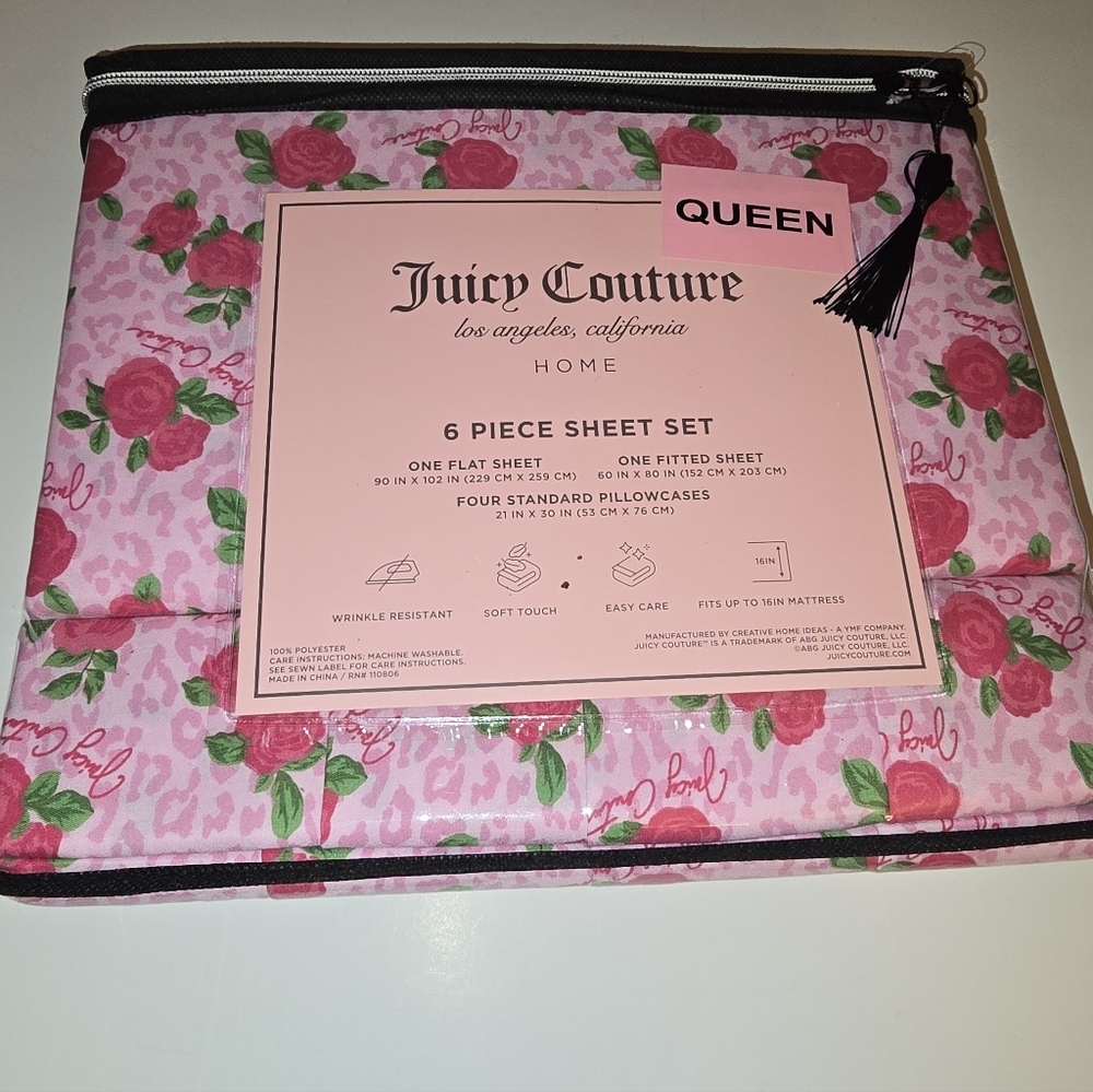 Juicy Couture Pink Floral Queen Sheet Set - Picture 2 of 3